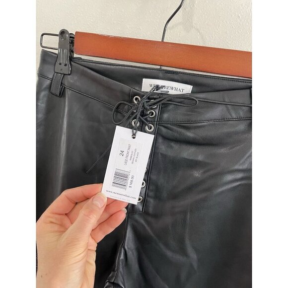$168 We Wore What Women’s High Rise Pants Black 24 Vegan Leather Lace Front - Picture 4 of 4